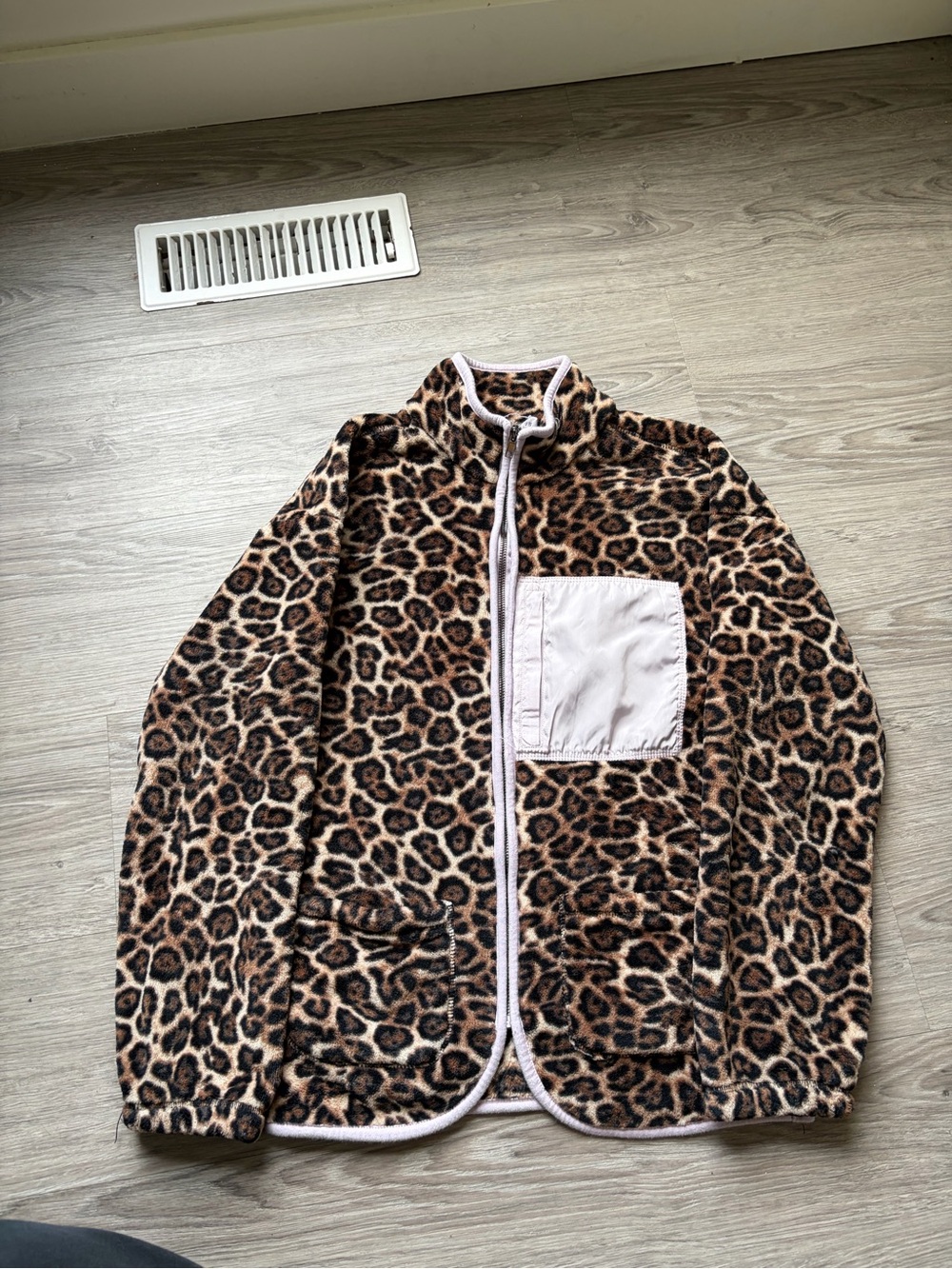 Women’s leopard Print Fleece Jacket with Pink Trim